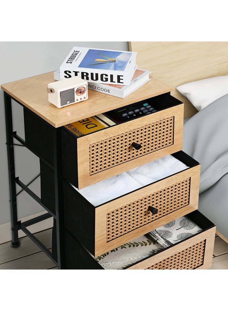 أولييرو طاولة جانبية من راتان PVC مع 3 أدراج قماشية قابلة للإزالة – تخزين متعدد الاستخدامات لغرفة النوم، غرفة المعيشة، المكتب وغرفة الأطفال، 40 × 30 × 65 سم، لون خشبي - Image 1